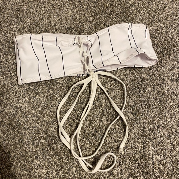 Strapless Bikini Top Striped Floral Lace Up Back - Picture 3 of 5